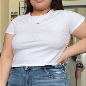 White “LOVE” cropped top